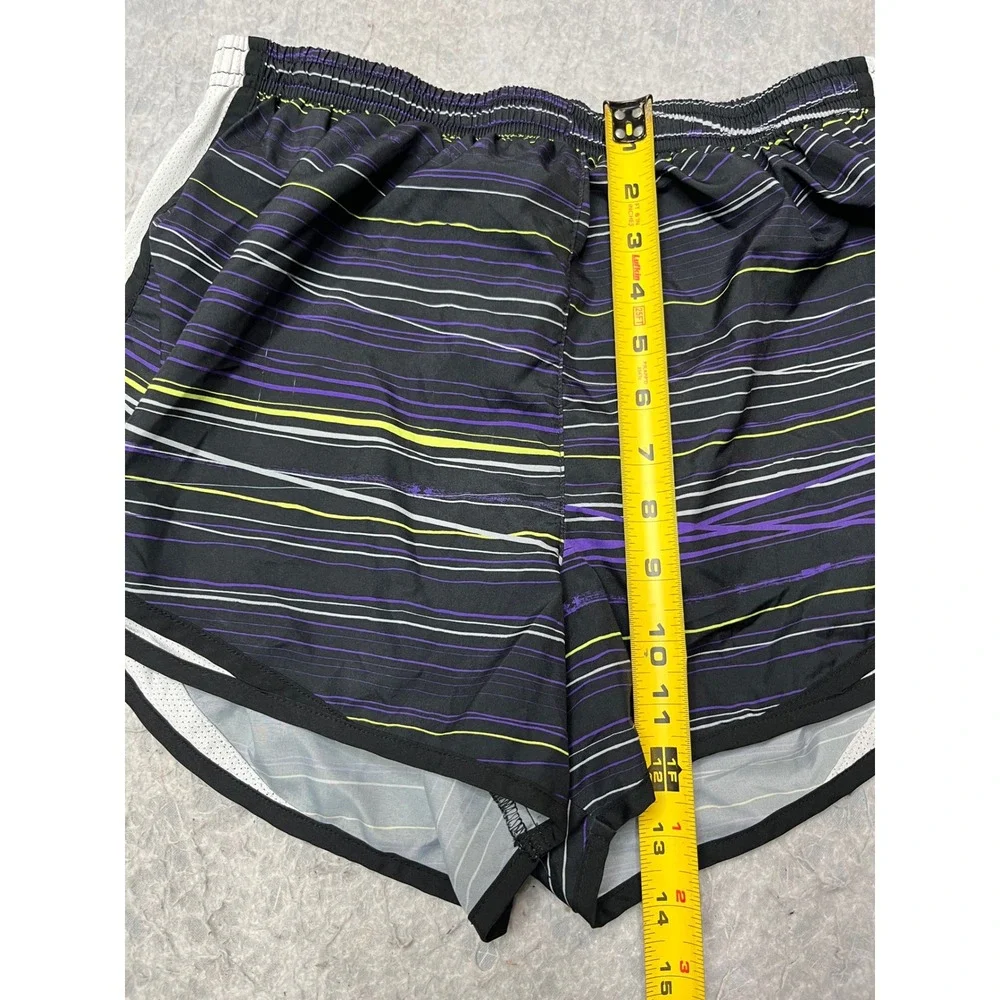 Nike Dri-FIT‎ Women Running Shorts Black Purple Striped Mesh L Low Rise Athletic